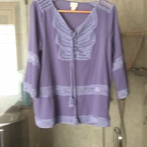 Chico’s purple tunic blouse with crocheted designs